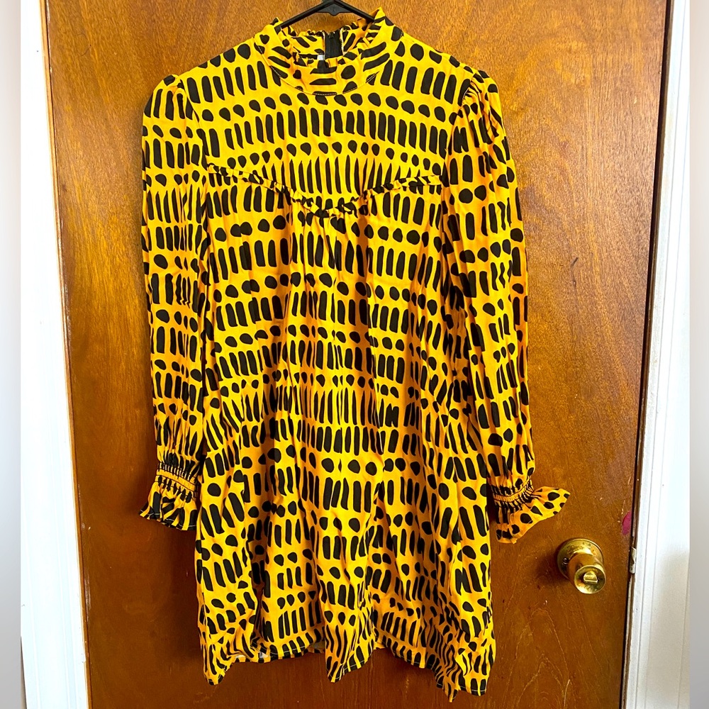 Nooworks Yellow and Black Printed Mini Dress